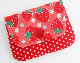 Strawberry Card Case | Mini Wallet to use for gift cards, business card, or debit or credit cards.,