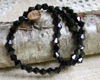 66pcs Glass Faceted Bicone Bead Black 6mm 16 Inch 16-Facet