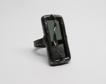 Rising Smoke - Sterling Silver Stained Glass Ring - Size 7.5
