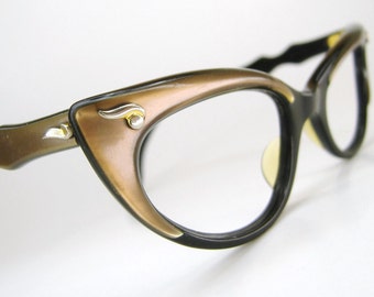 Vintage Satin Brown Cat Eye Glasses Eyeglasses Sunglasses Frame