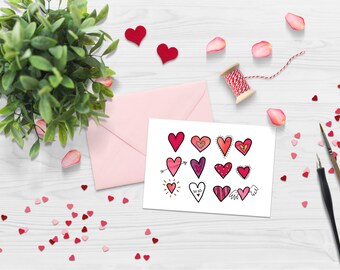 5x7 - Digital Heart Doodle Valentines Card