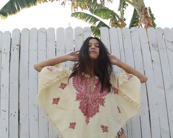 vintage wool capelet embroidered pancho fringe cape hippie costume 1970s