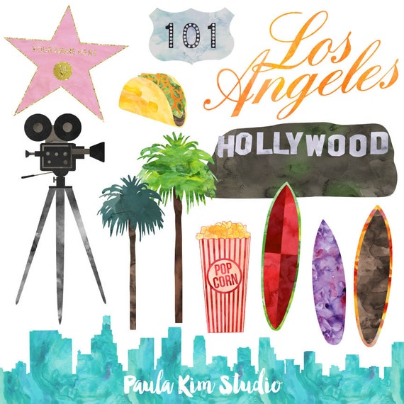 Los Angeles Hollywood Clip Art Watercolor LA Clip Art