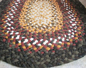 New Ready To Ship Handmade Hand Braided Recycled Sturdy Oval Rug / Rag Rug / Carpet in fall colors for your kitchen, bathroom, entryway