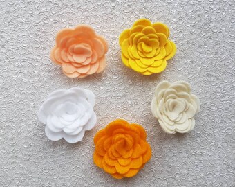 Spring Felt Flowers, felt flowers, 3D felt roses, embellishments, felt applique, die cut flowers, yellow felt roses, felt posies