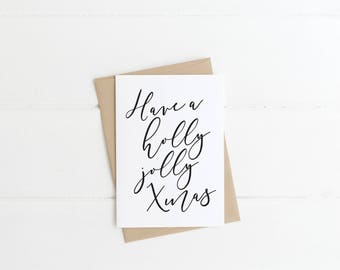 Printable Christmas Card - Have a Holly Jolly Xmas, Digital Download, Holiday Printable Card, Minimalist, Seasonal Greeting Card