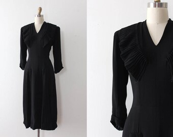 vintage 1940s Samuel Kass dress // 40s FOGA black rayon crepe dress