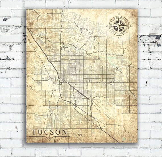 TUCSON AZ Canvas Print Az Arizona Vintage map Tucson Az City
