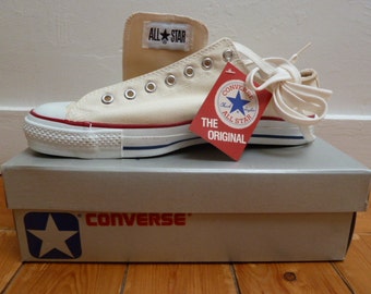 Converse 1980s vintage, low-top white, NOS, deadstock in box, size 10.5, 11, 11.5, 12. USA made.