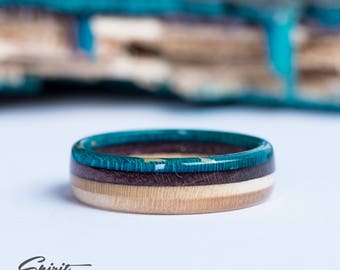 Wooden Ring - Skateboard Ring - Wedding Band - Canadian Maple - Ecological Jewelry - Waterproof - Skate Ring -Blue - Boyfriend Gift - Purple