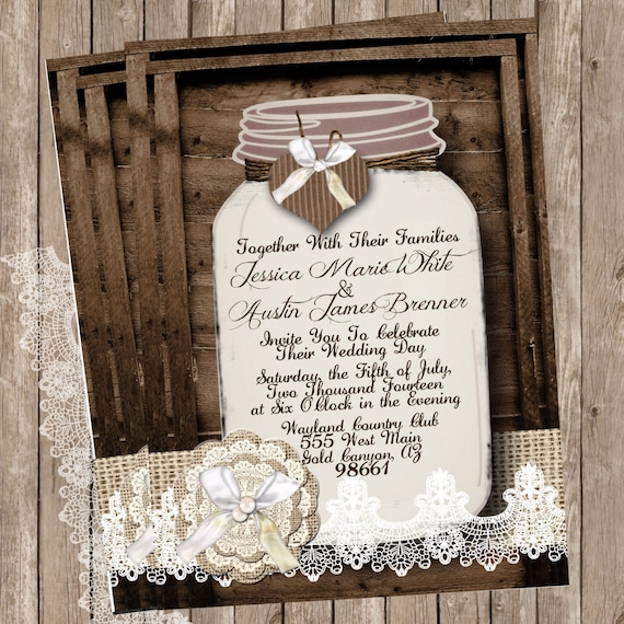 burlap and lace wedding invitation mason jar wedding rustic mason jar wedding invitations