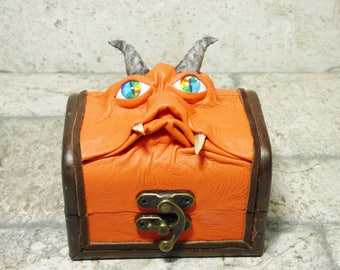 Treasure Chest Desk Organizer Monster Trinket Box Ring Box Small Storage Stash Orange Leather Harry Potter Labyrinth 27