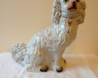 Large 19th Century Staffordshire Spaniel Mantle Dog (Wally Dog)