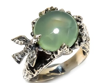 Natural Prehnite Round Gemstone Ring 925 Sterling Silver R1095
