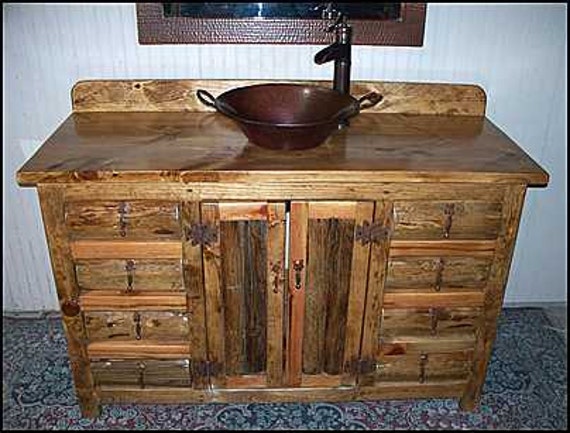 Rustic Log Bathroom Vanity - 54" - Copper Vessel Sink - Bronze Pump Faucet - MS1371-54MP - Rustic Vanity - Copper Sink - Rustic Vanities