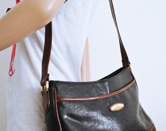 Rosetti Purse, Faux Leather, Black , Brown Shoulder Bag