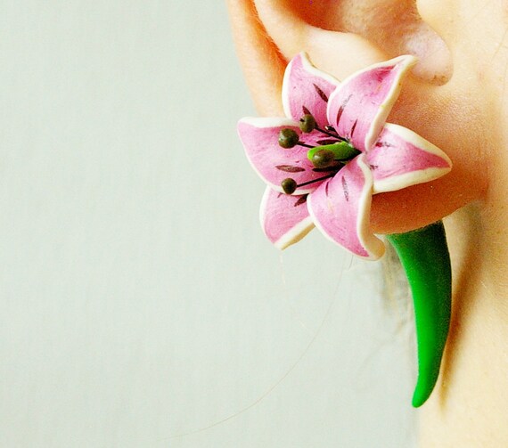 pink lily plug Gauges flower Plug floral tunnels ear plug