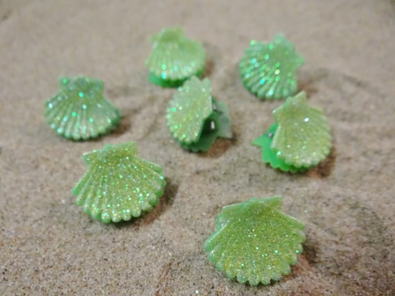 7 pc Green Glitter Little Clamshell Hairclips Shell Seashell Clam Hairclip Hair Clip Accessory Claw Mermaid Accessories Butterfly Clips