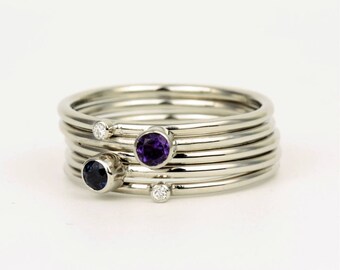 Platinum birthstone stacking rings, family birthstone ring, handmade dainty Platinum rings, designer stackable ring, gemstone stacking rings