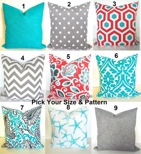 CORAL OUTDOOR PILLOWS Blue Throw Pillows Grey Throw Pillow