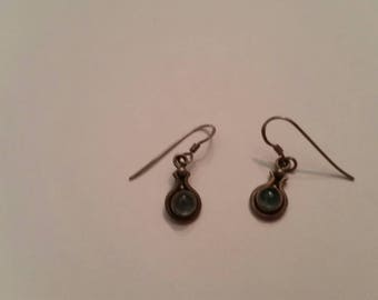 Vintage Green Stone Sterling Silver Earrings 925