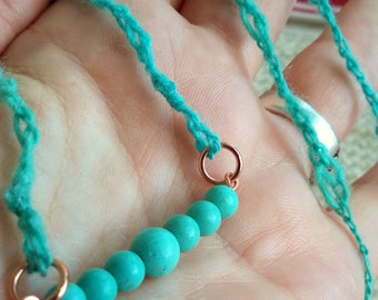Arcanity: Amity Turquoise Necklace - semi-precious beads, copper, handspun yarn