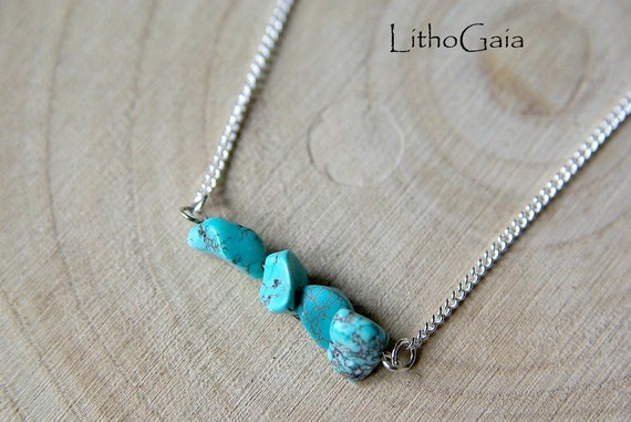 Real Turquoise Bar necklace on Silver 925 necklace, Turquoise Gemstone, Choker necklace, birthstone, Turquoise jewelry, Minimalist Necklace