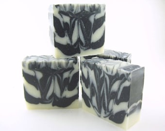Activated Charcoal Soap, Zebra Stripe Handmade Soap, Unscented, vegan friendly, cold process, black and white