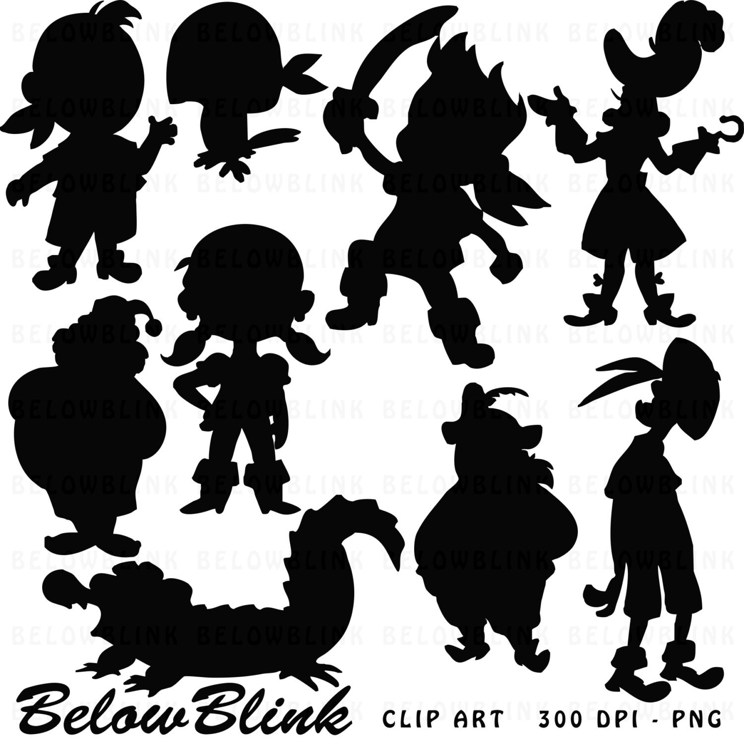 Jake and the Neverland Pirates Silhouettes Clip Art Digital