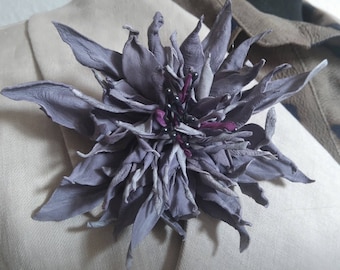 Smokey violet leather flower brooch