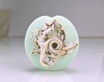 Etched Pale Mint Green Lampwork Focal Bead