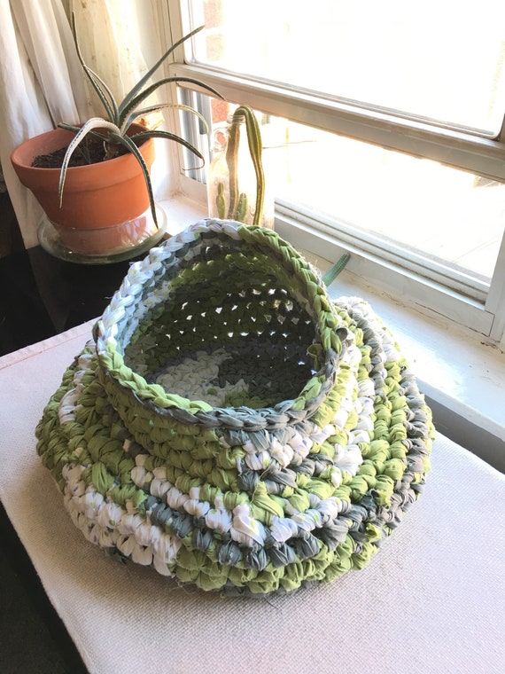 Hand crocheted upcycled rag pet bed cat small dog