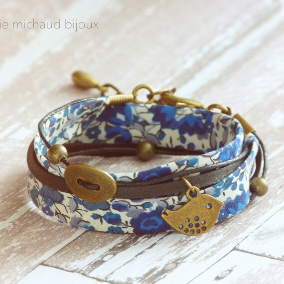 Liberty bracelet,Wrap bracelet,Double wrap bracelet,Cuff bracelet,Liberty jewelry,Blue bracelet,Boho bracelet,Cadeau pour elle,