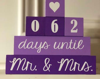 Wedding countdown blocks, engagement gift, Mr. and Mrs., bride's gift, countdown days until Mr. Mrs. custom countdown