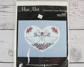 Janlynn Mini Mat Geese Floral Heart Shaped Mat Counted Cross Stitch Kit