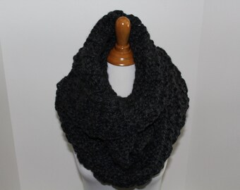 Infinity Knit Charcoal Gray Scarf, Chunky Knit Scarf, Gray Knit Scarf, Hand Knit Charcoal Infinity Scarf, Neck Warmer, Wellington Knit Scarf