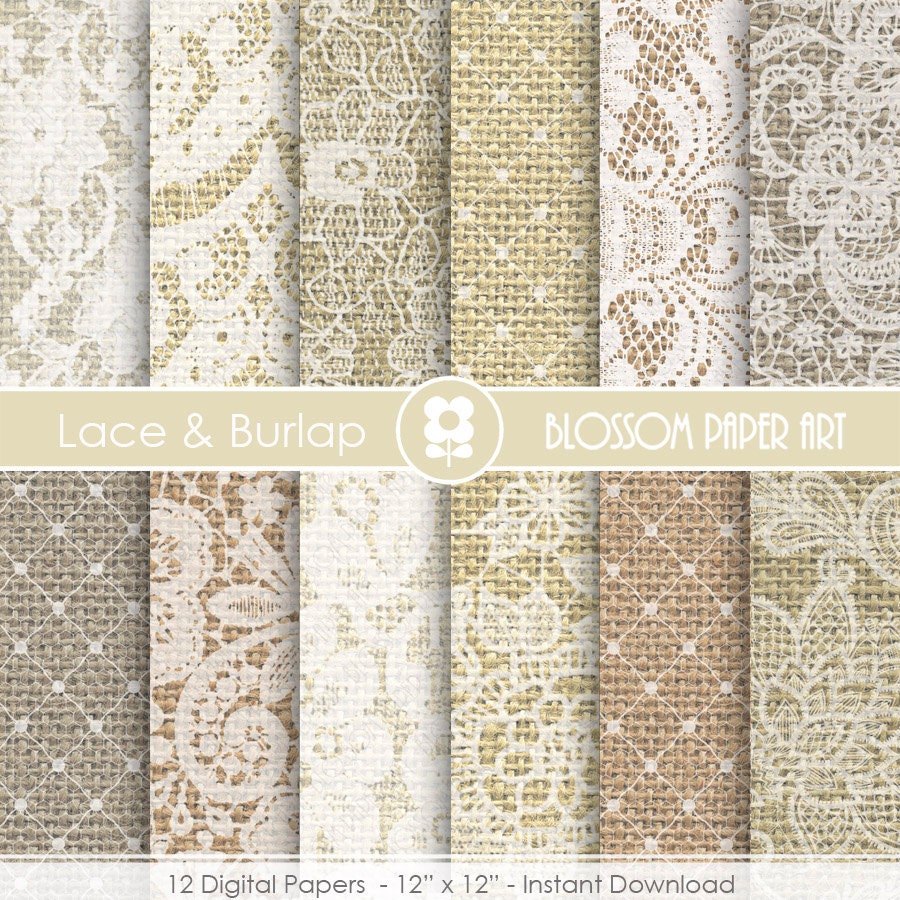 Lace Burlap Digital Paper Scrapbook Lace Digital Paper Pack