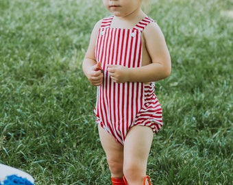 Red Striped Baby Romper, Valentines Day, Red and White Romper, July 4th, Toddler Romper, Baby Rompers, Summer Romper, Newborn Romper