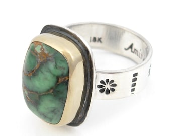Natural Variscite Ring - 18K gold and sterling silver Variscite ring - Natural Variscite ring - size 7 - Australian Variscite ring