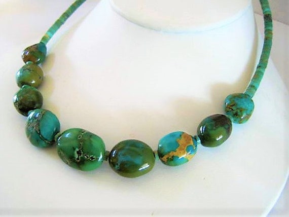 Turquoise Bead Necklace, Genuine Turquoise, Turquoise Heishi Choker