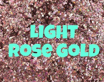 1oz Chunky Blend Glitter, Mixed Size Chunky Mix, Polyester Glitter Mixes, Sold By the Ounce, Champagne/Rose Gold, LIGHT Rose Gold Chunky Mix