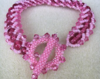 Pink Flat Spiral Handwoven Beaded Bracelet