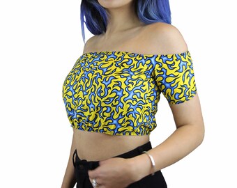 SAMPLE SALE Flame off the shoulder top.