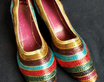Multicolored Ribbon Wedge heels, size 8 Vintage