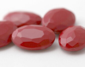 Vintage Lucite Stones Opaque Red Oval Gem 18x13mm (6)