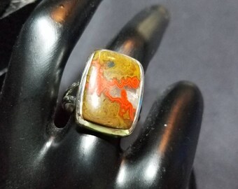 Crazy Lace Agate Ring, Sterling Silver Ring, Boho Jewelry, Boho Ring, Gypsy Ring, Square Ring, Agate Jewelry, Protection Stone, Size 8