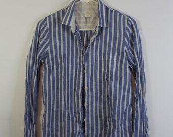 Blue and White Striped Boyfriend Button Up Tee