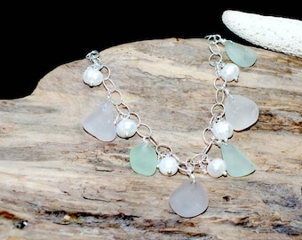 Sea Glass Bracelet, Spring Bracelet, Sterling Beach Bracelet, Lake Erie Beach Glass Jewelry, Mothers Day Gift, Beach Jewelry