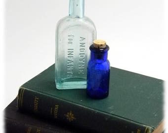 Charming Set of Antique Medicine / Remedy Bottles. True Antique, Not Reproductions. Cobalt Blue & Aquamarine Glass. Sold Together as a Set.