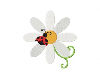 ladybug embroidery design, daisy embroidery design, ladybug flower embroidery